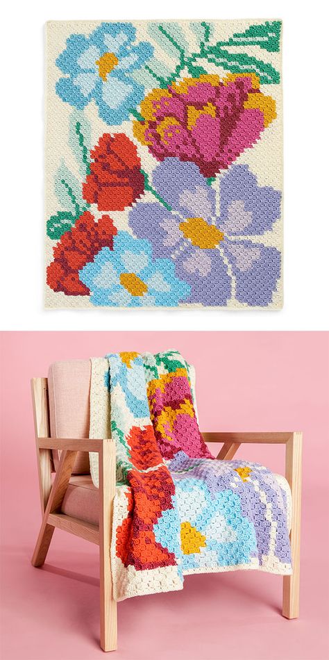 Fun And Sweet C2C Crochet Blankets - Pattern Center Crochet Flowers Blanket Free Pattern, Crochet Pattern Picture, Graphgan Crochet Blanket, Flower Knitting Patterns, Ctc Crochet Blanket Free Pattern, C 2 C Crochet Patterns, Crochet Flowers Blanket, C2c Crochet Flower Pattern Free, Free Corner To Corner Crochet Patterns