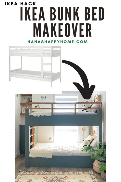 Build In Loft Bed, Upper Bunk Bed Storage Ideas, Bunk Bed Window Wall, Two Beds Small Room, Ikea Mydal Bunk Bed Hack, Ikea Mydal Bunk Bed, Bunk Bed Makeover, Mydal Bunk Bed, Bunk Bed Hacks