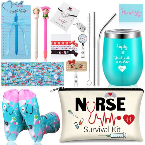 PRICES MAY VARY. Nurse Appreciation Gift Set: you will get 1 nurse notepad in a cute bow and coordinating pen,1 nurse greeting cards,1 nurse theme wine tumbler with straws and cleaning,1 retractable nurse badge reel holder,1 nurse makeup bag,1 nursing headband with buttons, 1 pair nurse socks, 3 nurse hair ties, 1 nurse keychian and other nurse accessories, as ideal gifts for nurse graduation, nurses week, nurse practitioner, registered nurse, nurse birthday and nurse appreciation Nurses Design: Oncology Nurse Gift Ideas, Gift Basket Ideas For Nurses, Medical Assistant Gift Ideas, Nursing School Survival Kit, Nurse Gift Basket Ideas, Tumbler Makeup, Nurse Christmas Gifts, Brrr Basket, Nurse Gift Baskets