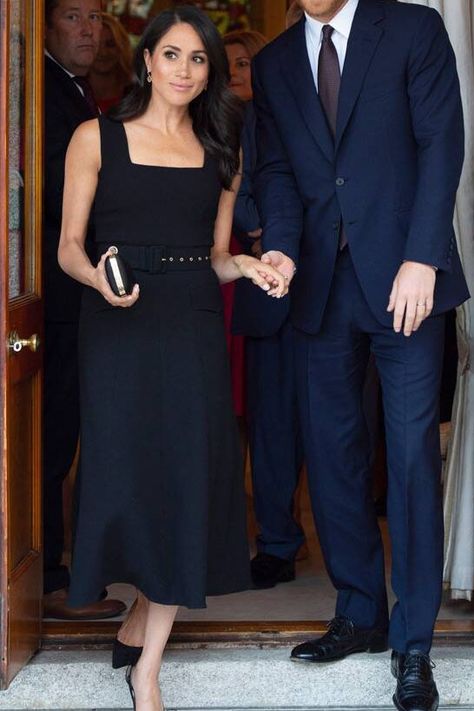 Meghan Markle Black Midi Dress With Belt Meghan Markle Dress, Dress With Belt, Black Midi, Meghan Markle, Black Midi Dress, England, Midi Dress, Jumpsuit, Dresses