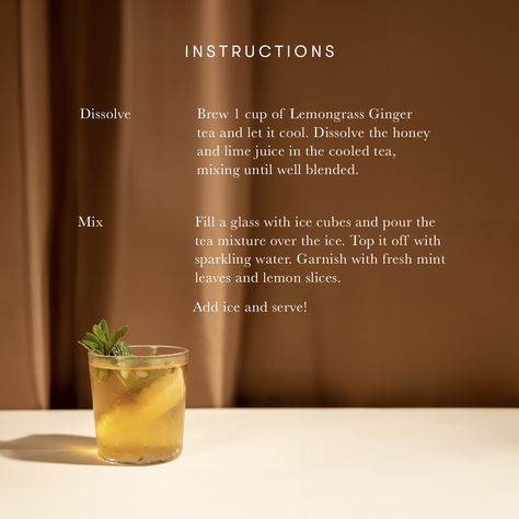 Say hello to your new favorite refreshment: The Lemongrass Ginger mocktail! When the summer sun is high, and the days long and warm, there’s nothing like a refreshing mocktail to elevate your mood and cool you down. Try this recipe today! . . . . . #luxmiestates #mocktail #teamocktail #lemongingermocktail #tearecipes #tea #trending #bestteas #followforfollow #summer Ginger Mocktail, Refreshing Mocktail, Fresh Mint Leaves, Ginger Tea, Lemon Slice, Sparkling Water, Mint Leaves, Tea Recipes, Mocktails