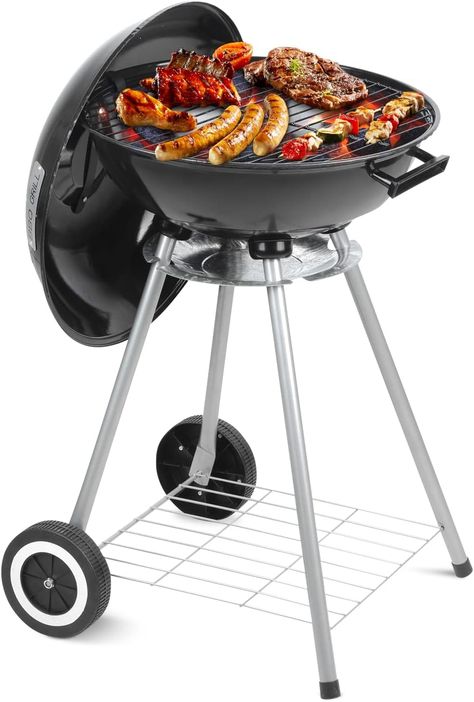 Wonlink Portable Charcoal Grill, 18.5 Inch Camping BBQ Grill with Wheels for Outdoor Cooking Picnic Barbecue Coal Grill, Barbecue Camping, Charcoal Bbq Grill, Portable Charcoal Grill, Kettle Grills, Charcoal Grills, Burnt Food, Portable Bbq, Portable Grill