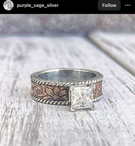 Custom Western Wedding Rings, Welded Wedding Ring, Square Western Engagement Rings, Western Wedding Rings Sets Princess Cut, Small Western Wedding Rings, Unique Western Engagement Rings, Western Wedding Rings Womens, Tooled Wedding Ring, Country Wedding Rings Sets