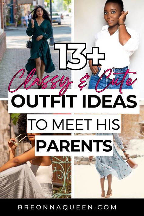 Take the guesswork out of dressing to meet his parents. Our blog post lays out 13 stylish and parent-approved outfits that will make the day special. #StressFreeStyle #FamilyFirstImpressions #ChicOutfitIdeas what to wear to meet his parents, meet the parents outfit ideas, what to wear to meet his mom, what to wear meet your boyfriends parents, meet his mom outfit ideas Meeting The Parents Outfit Summer, Meet The Parents Outfit Summer, Meeting The Parents Outfit Casual, Meeting Parents Outfit, Meet The Parents Outfit, Meeting His Parents, Family Dinner Outfit, Mom Outfit Ideas, Meet The Parents