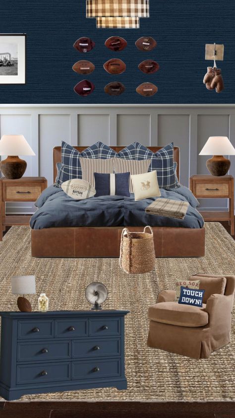 Ralph Lauren Boys Room, Boys Sports Bedroom Ideas, Boy Apartment, Ralph Lauren Bedroom, Sports Room Boys, Boy Sports Bedroom, Boy Room Themes, Toddler Boy Room Decor, Sport Bedroom