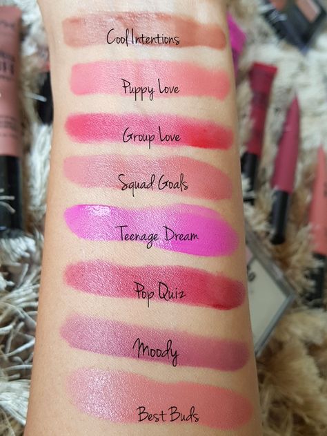 NYX Powder Puff Lippies swatches. Nyx Powder Puff, Nyx Powder Puff Lippie, Nyx Powder, Dream Pop, Best Bud, Makeup Swatches, Powder Puff, Nyx, Travel Style