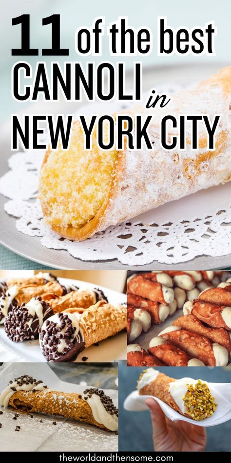 A montage of images of cannolis, all from different italian restaurants in NYC. New York Desserts, Little Italy Nyc, Nyc Dessert, Dominique Ansel Bakery, Brunch Nyc, Best Bagels, Italian Bakery, New York Pizza, Best Bakery