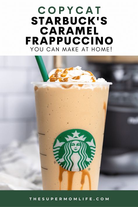 Copycat Starbucks Caramel Frappuccino, At Home Frappucino Easy, Frappuccino Starbucks Recipe At Home, Caramel Frappuccino Recipe, Keurig Recipes, Starbucks Caramel Frappuccino, Barista Recipe, Starbucks Frappuccino Recipe, Frozen Coffee Drinks