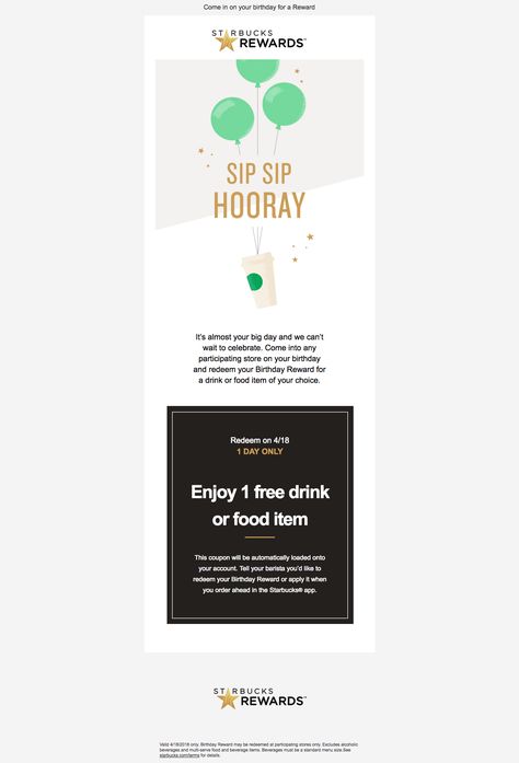 Starbucks Birthday Email Birthday Email Marketing Design, Email Direct Marketing Design, Starbucks Case, Edm Design, Starbucks Birthday, Birthday Email, Birthday Rewards, Birthday Card Ideas, Digital Birthday Cards