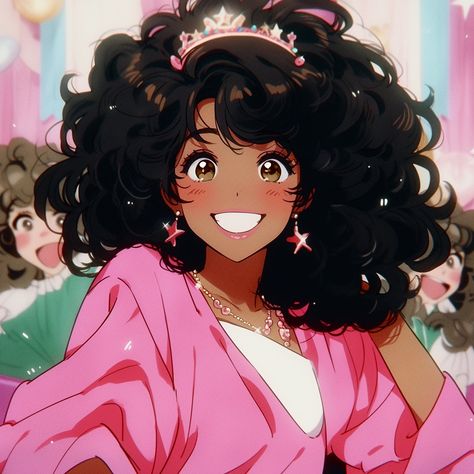 The Pink Character, Cute Pfp Aesthetic Cartoon, Anime Barbie, Pink Anime, Black Barbie Pfp, Pink Outfits Aesthetic Black Women, Pink Anime Aesthetic, Anime Black Character, Black Barbie Profile Pic