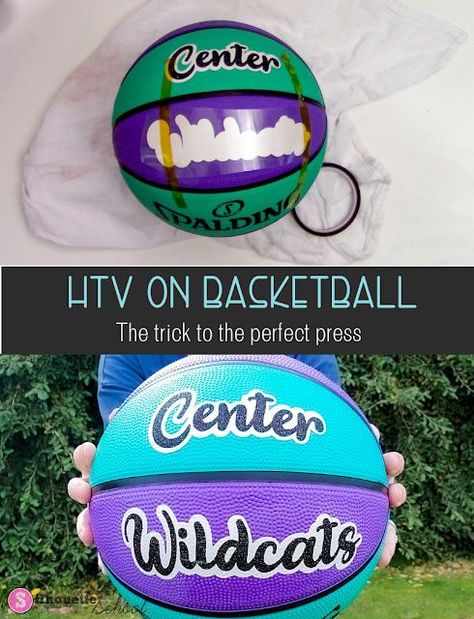 Applying HTV to a basketball is super simple and allows you to personalize it for a team or players! You just are going to ditch a certain part of your normal routine when it comes to applying HTV. Come check out the tutorial to find out how to get this done! Basketball Project, Heat Transfer Vinyl Tutorial, Heat Transfer Vinyl Shirts, Diy Basketball, Vinyl Projects Silhouette, Heat Transfer Vinyl Projects, Silhouette School Blog, Basketball Silhouette, Silhouette School