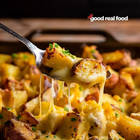 Savor the simplicity of Cheesy Roasted Potatoes—crispy Russet cubes smothered in sharp cheddar cheese, perfect as a side or solo treat! Cheesy Roasted Potatoes, Cheesy Potatoes With Real Potatoes, Roasted Cheesy Potatoes, Strawberry Chicken Salad, Potatoes Crispy, Honey Oat Bread, Cheddar Potatoes, Potatoes In Oven, Breakfast Sides