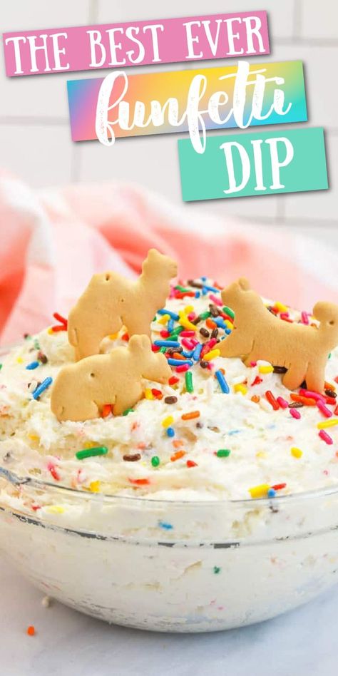 Funfetti Charcuterie Board, Cream Cheese Frosting Dip, Icing Dip Recipe, Birthday Cake Dip Recipes, Animal Cracker Dip Cream Cheese, Animal Cracker Dip Recipes, Funfetti Filling, Confetti Dip With Cream Cheese, Christmas Funfetti Dip