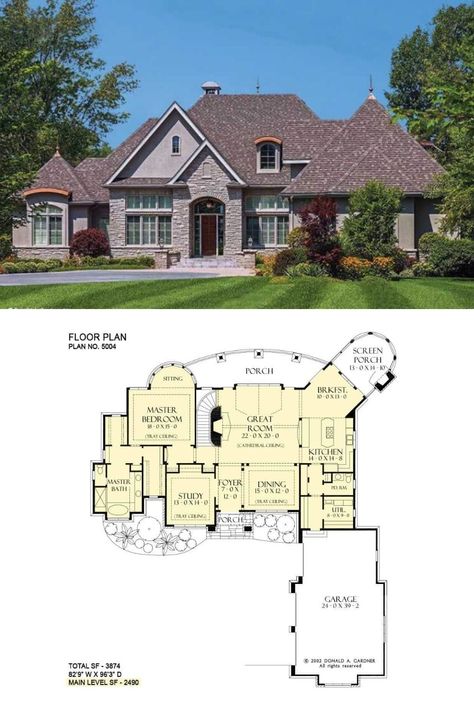 3500 Sq Ft House Plans, Angled Garage House, Angled Garage House Plans, European Mansion, Arch Entryway, Angled Garage, Stucco Siding, Mansion Exterior, Louver Windows