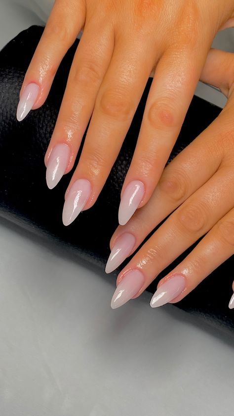 Milky pink acrylic nails plain nail inspo plain nails Milky Pink Wedding Nails, Pink Clear Ombre Nails, Plain Pink Acrylic Nails Almond, Sheer Pink Acrylic Nails Almond, Sheer Ombre Nails, Milk Pink Nails Acrylic, Milky Pink Acrylic Nails, Milky Clear Nails, Sheer Pink Almond Nails