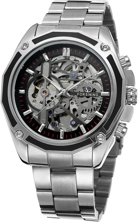 Amazon.com: FORSINING Men's Branded Automatic Chinese Movt Stainless Steel Bracelet Unique Watch Clock : Clothing, Shoes & Jewelry Stainless Bracelet, Watch Clock, Watch Companies, Watches Unique, Analog Watch, Leather Watch Bands, Wrist Watches, Mechanical Watch, Casio Watch