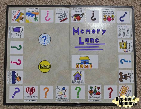 Memory Lane homemade family board game allows you to take a trip down memory lane Board Game Ideas, Diy Family Games, Homemade Board Games, Board Games For Couples, Family Board Game, Board Games Diy, Diy Bird Bath, Mom Party, Family Board