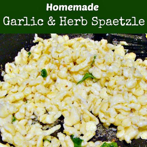 Homemade Garlic and Herb Spaetzle. A delicious, fun German egg noodle recipe and great as a side dish anytime! Spetzel Recipe, Speatzle Recipe, Egg Noodle Recipe, Spaetzle Recipe, Egg Noodle Recipes, Noodle Recipe, German Food, International Recipes, Pork Recipes