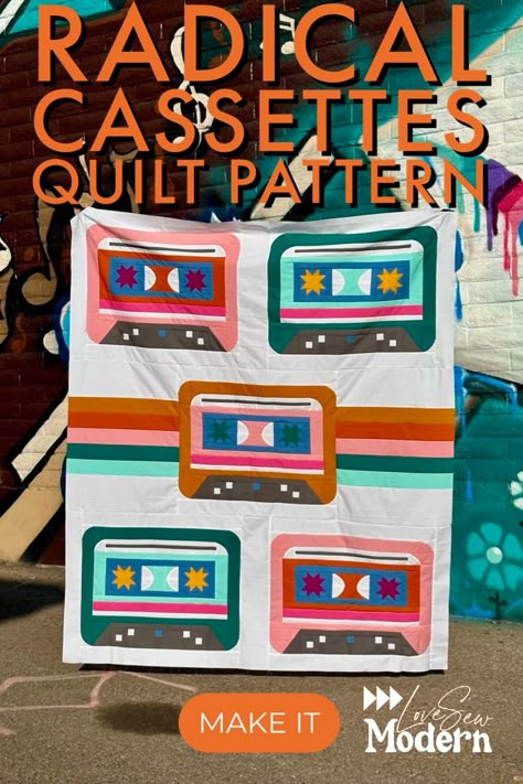 You too can sew this modern, nostalgic quilt pattern. Its the perfect gift for someone who grew up in the 80s or 90s. Camera Quilt, Quilting Aesthetic, White Gecko, Quilting Tricks, Book Quilts, Tshirt Quilt Pattern, Makey Makey, Cute Sewing Projects, Cute Quilts