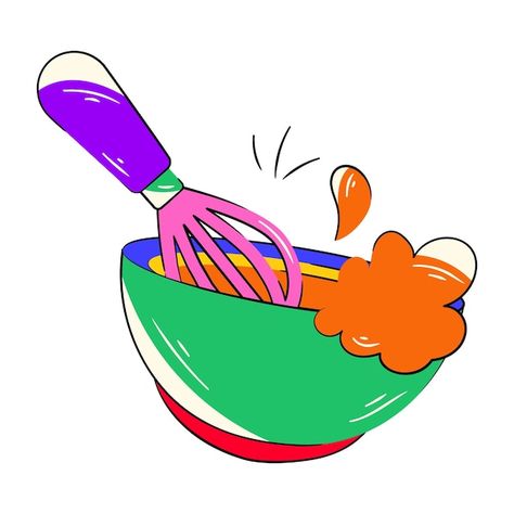 Mixing Bowl Drawing, Bowl Drawing, Colorful Drawing, Film Props, Food Party, Book Art Drawings, Party Signs, Colorful Drawings, Vector Photo