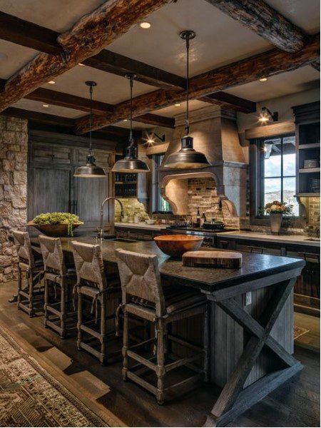 Top 60 Best Rustic Kitchen Ideas - Vintage Inspired Interior Designs Country Kitchen Dark Cabinets, Wood Home Interior, Western Houses, Dapur Rustic, Model Dapur, Rustic Kitchen Lighting, Rustic Kitchen Cabinets, Dream Future, Barn Renovation