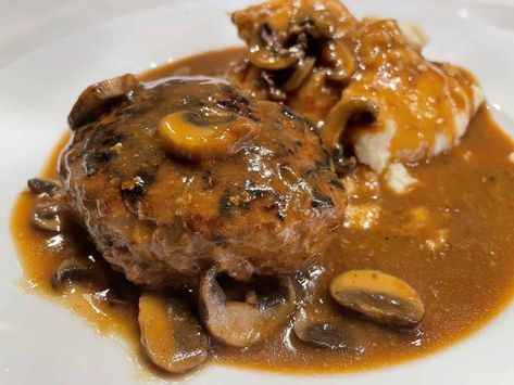 Salisbury Steak with Mushroom Gravy Salsberry Steak With Mushroom Gravy, Salisbury Steak With Mushroom Gravy, Steak With Mushroom Gravy, Broccoli Cauliflower Casserole, Easy Salisbury Steak, Salisbury Steak Recipe, Mushroom Gravy Recipe, Salisbury Steak Recipes, Mushroom Burger