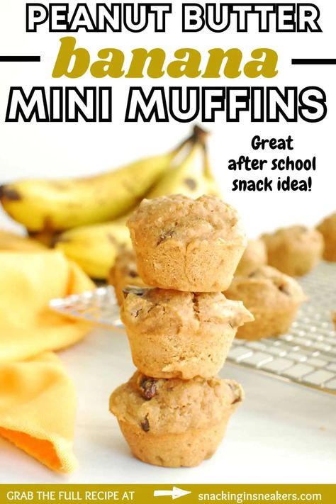 These peanut butter banana mini muffins make the perfect healthy after school snack recipe! They’re made with whole grain oat flour and sweetened lightly with maple syrup, giving them less added sugar than the average recipe. Plus, these are perfectly portioned mini muffins that satisfy anyone’s sweet tooth. Peanut Butter Mini Muffins, Mini Muffins Healthy, Banana Mini Muffins, Peanut Butter Muffins Recipes, Banana Oat Muffins Healthy, Healthy Muffins For Kids, Peanut Butter Banana Oats, Banana Breakfast Recipes, Mini Muffin Recipe