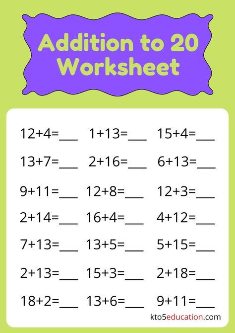 Adding Up To 20 Check more at https://kto5education.com/adding-up-to-20/ Addition Facts, 1st Grade Worksheets, Math Worksheets, Math Lessons, Grade 1, Template Printable, Read More, Activities For Kids, Alphabet