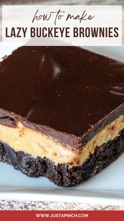 Lazy Buckeye Brownies Easy Peanut Butter Brownies, Box Brownie Dessert Ideas, Peanut Butter Chocolate Brownies, Brownies With Peanut Butter, No Bake Buckeye Bars, Brownie Peanut Butter Dessert, Peanut Butter Stuffed Brownies, Brownie Bars, Peanut Butter Chocolate Desserts