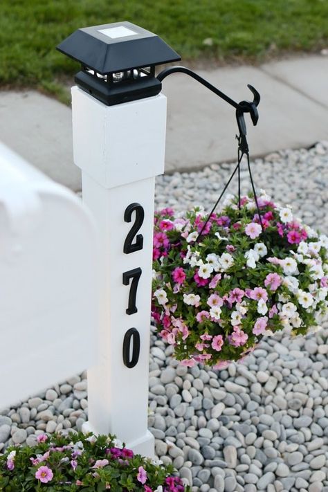 Upgrade your curb appeal by giving your mailbox a makeover! Step by step instructions for this cottage style customized mailbox and address post. #curbappeal #mailbox Mailbox Makeover, Mailbox Landscaping, Address Post, Front Yards Curb Appeal, Diy Curb Appeal, Front Yard Garden, House Landscape, Bed Ideas, Front Yard Landscaping Design