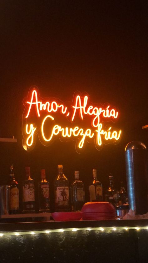 Neon Signs Quotes, Party Quotes, Spanglish Quotes, Neon Quotes, Cute Spanish Quotes, Alcohol Humor, Mexican Party Theme, Michelada, Relatable Crush Posts