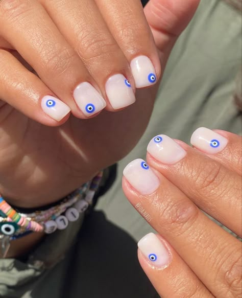 Evil Eye Nails, Minimal Nails Art, Art Guide, Eye Nails, Nails Now, Simple Gel Nails, Minimal Nails, Almond Acrylic Nails, Cute Gel Nails