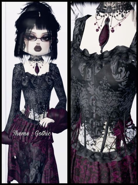 Term Image Dress To Impress Gothic Theme, Dress To Impress Theme Gothic, Fashion Week Dress To Impress, Dti Hairs, Dress To Impress Theme, Bonney One Piece, Roblox Fashion, Roblox Core, Goth Fits