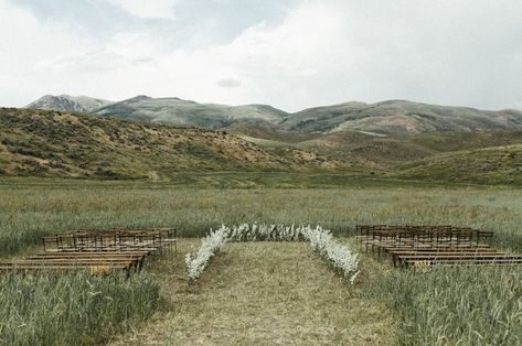 Rural Idaho Wedding Wedding Ceremony In Field, Paddock Wedding Ceremony, Field Ceremony Wedding, Open Field Wedding Ceremony, Wedding In Field, Field Wedding Ceremony, Paddock Wedding, Wedding In A Field, Barley Field