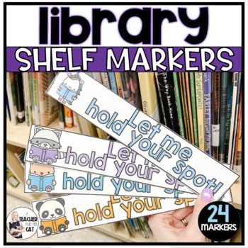 If you're a teacher librarian or have an organized classroom library you will love using shelf markers. Shelf markers help students to keep your library organized while still being able to pull books off the shelf and look at them.  Students simply put a shelf marker in place of the book so they know where to put the book back if they don't want to check it out. This includes 24 different shelf markers! Check out the video preview to see in action!These also come in black and white for students Elementary School Library Set Up, Elementary School Library Design, Library Shelf Markers, Library Aide, Teacher Bookshelf, Librarian Ideas, Library Assistant, Library Orientation, School Library Decor