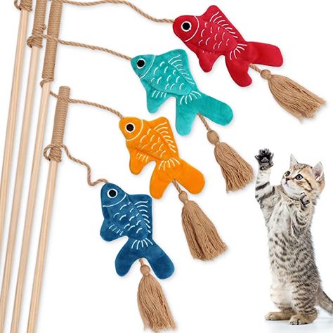 Amazon.com : Goldfishes Cat Wand Catnip Toys with Tassels Kitten Fishes Teaser Chew Knickknack Interactive Fishing Rod Pillows Catmint Plush Kitty Plaything Gift Ideas Set of 4 : Pet Supplies Excited Cat, Cat Christmas Cards, Cat Wand, Fishing Toys, Wooden Wand, Diy Cat Toys, Kitten Toys, Popular Toys, Interactive Cat Toys