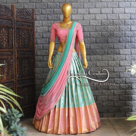 💖 Elegant Pink Kanchi Pattu Lehenga 💖⁠
Introducing our stunning Pink Kanchi Pattu Lehenga with a beautiful contrast Pastel Sea Blue Border, available for just ₹14,800! This lehenga comes with intricate handwork detailing on the blouse and is paired with a gorgeous dual-shade georgette dupatta. Perfect for marriage events and pooja ceremonies, it’s the ideal blend of tradition and elegance.⁠
⁠
📲 WhatsApp: +91 8125051875 to place your orders now!⁠ Half Saree Lehenga Blue, Lehenga Blue, Pattu Lehenga, Half Saree Lehenga, Saree Lehenga, Georgette Dupatta, Blue Border, Peacock Green, Sea Blue