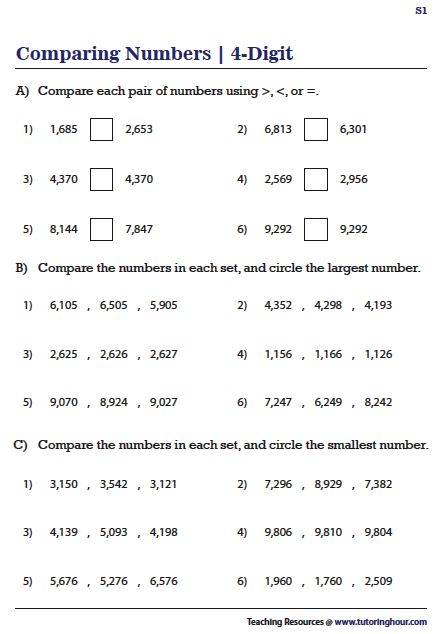 Comparing 4-Digit Numbers Comparing 4 Digit Numbers Worksheet, 4 Digit Numbers Worksheet, Class 3 Maths, Worksheets 2nd Grade, Math Division Worksheets, Math Multiplication Worksheets, 3 Digit Addition, Math Fact Worksheets, Mental Maths Worksheets