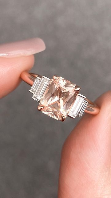 Peach Champagne Sapphire, Peach Sapphire Rings, Peach Sapphire, Ceylon Sapphire, Wedding Wishes, Radiant Cut, Fine Jewellery, 18k Rose Gold, Sapphire Ring