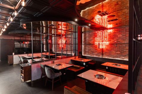 JOA, a New Korean BBQ Concept is Now Open in Dallas' Koreatown - cravedfw Korean Bbq Restaurant Aesthetic, Bbq Restaurant Design Interiors, Korean Bbq Restaurant Interior, Korean Restaurant Design, Bbq Restaurant Interior, Korean Restaurant Interior, Grill Restaurant Design, Bbq Restaurant Design, Korean Soju