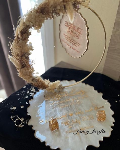 Nikah ring platter with flower hoop. . Customisable for any occasion. . #resinart #resinringplatter #resinnikahplate #giftideas #customisedgifts Resin Ring Platter, Ring Platter, Wedding Platters, Resin Trays, Customised Gifts, Resin Coaster, Cream Colour, Resin Ring, Color Ring