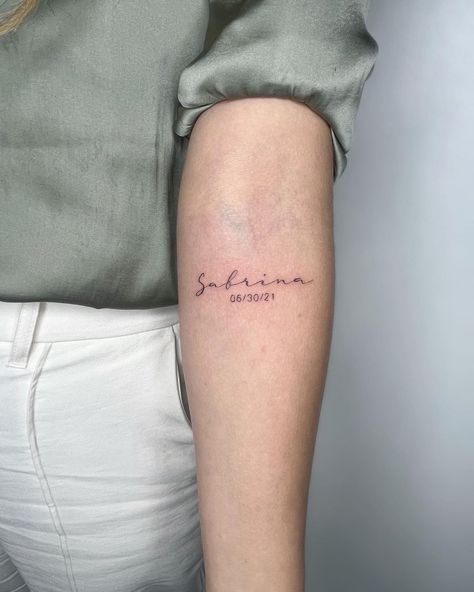 name & date tattoo ✨ Thank you @alannaserna_ 🤍 #tattoo #tattoos #art #artist #womentattoos #fyp #foryou #foryoupage #feminine… | Instagram Name And Birth Date Tattoo, Name And Date Of Birth Tattoos, Name Fine Line Tattoo, Name And Date Tattoo, Script Name Tattoo, Date Tattoos For Women, Name Tattoo Placement, Last Name Tattoo, Date Tattoo