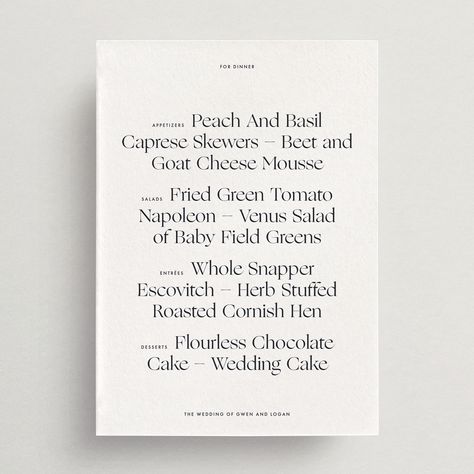 Wedding Menus Design, Beet And Goat Cheese, Dinner Party Menu, Wedding Sparrow, Letterpress Wedding, Wedding Menu Cards, Menu Card, Print Finishes, Stationery Collection