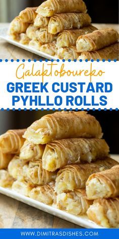 Philo Dough Dessert Recipes, Philo Dough Recipe, Phyllo Dough Pie, Custard Rolls, Greek Custard Pie, Phyllo Rolls, Philo Dough, Italy Recipes, Dimitras Dishes