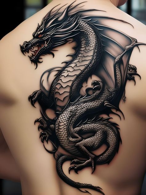 Dragon Tattoo On Back For Man, Dragon Tattoo Back Man, Dragon Tattoos For Men Back, Dragon Tattoo Man, Dragon Sleeve Tattoos Men, Dark Dragon Tattoo, Dragon Fire Tattoo, Dragon Leg Sleeve, Dragon Tattoo Men