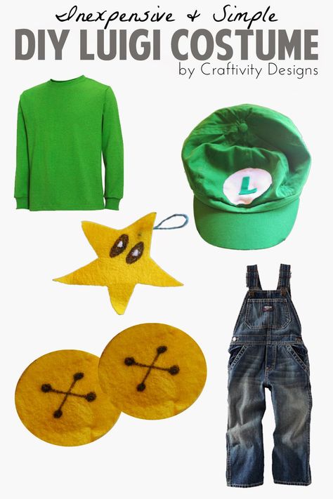 luigi costume simple inexpensive DIY craftivity designs Diy Luigi Costume, Mario Costume Diy, Mario Halloween Costumes, Costume Simple, Mario Halloween, Sew Halloween Costume, Halloween Black And White, Luigi Costume, Mario Costume