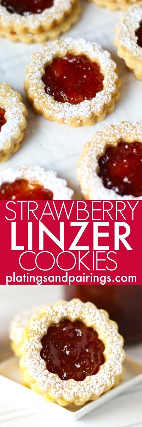 These Linzer Cookies with Strawberry Jam are a delightful, sweet treat that's perfect for holidays like Christmas and Valentine's Day! | platingsandpairings.com Easy Linzer Cookies Recipe, Linzer Cookies Recipe, Simple Cookie, Chocolate Chip Shortbread Cookies, Quick Cookies, Linzer Cookies, Spice Cookies, Cranberry Orange, Cookie Ideas