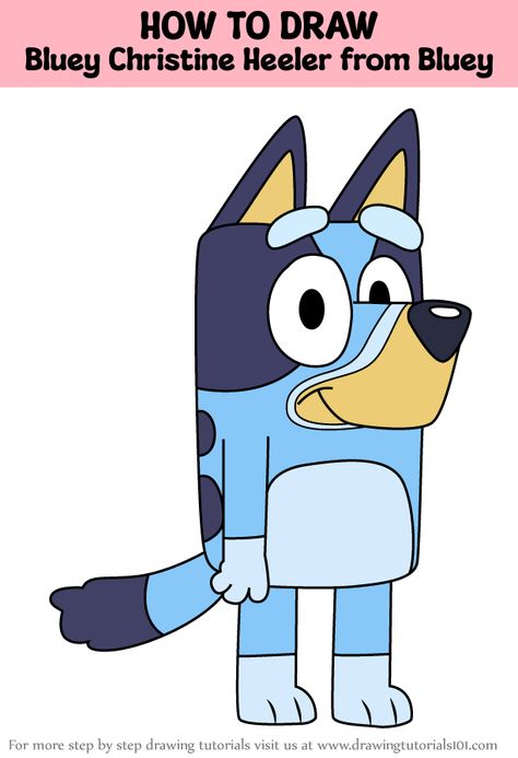 How to Draw Bluey Christine Heeler from Bluey How To Draw Bluey And Bingo Step By Step, Bluey Drawings Easy, How To Draw Bluey, Bluey Drawings, Bluey Fanart, Side Walk, Learn Drawing, Sidewalk Chalk, Rock Painting Art