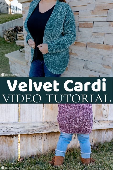 Velvet Cardi COMPANION Video Tutorial Velvet Yarn Sweater Pattern, Velvet Yarn Crochet Patterns Sweater, Crochet Velvet Cardigan Free Pattern, Velvet Yarn Sweater, Velvet Wool Crochet, Knot Knitting, Crocheted Sweaters, Bernat Velvet, Diy Crochet Cardigan