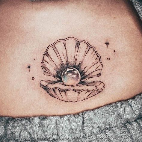 Sea Shell Tattoo Design, Pearl Tattoos For Women, Pearl Tattoo, Shell Tattoo, Starfish Tattoo, Hawaii Tattoos, Seashell Tattoos, Shell Tattoos, Sea Tattoo